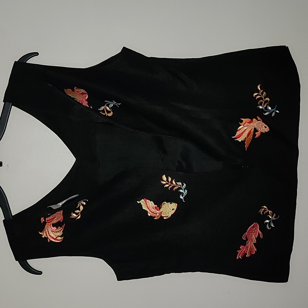 Vintage Annie Alexander Linen Embroidered Fish zip back sleeveless tank top 10. - Picture 8 of 9